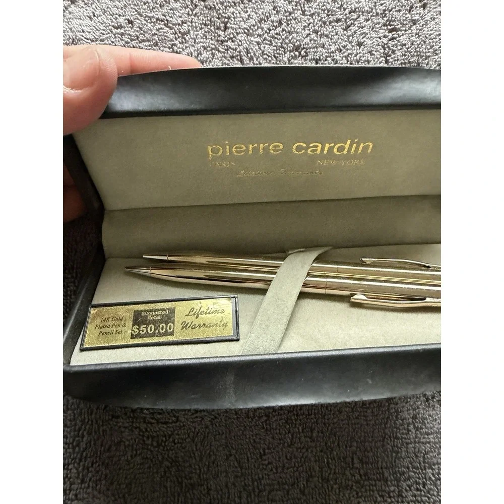 Vintage Pierre Cardin Slim Design Pen And Mechanical Pencil Boxed Set Gold Tone